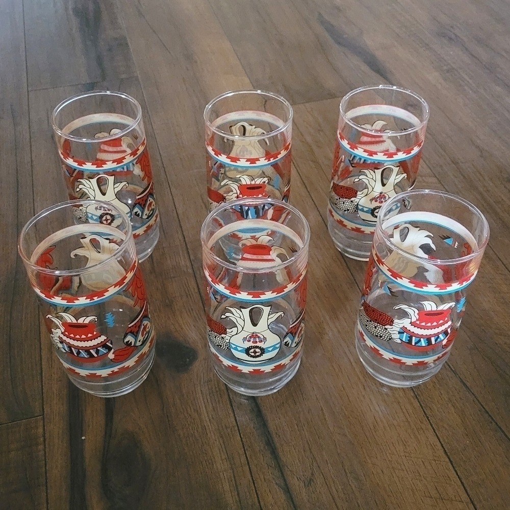 Vintage 70's Indiana Glass Southwest Pottery Pattern  16‎ oz. Glasses
